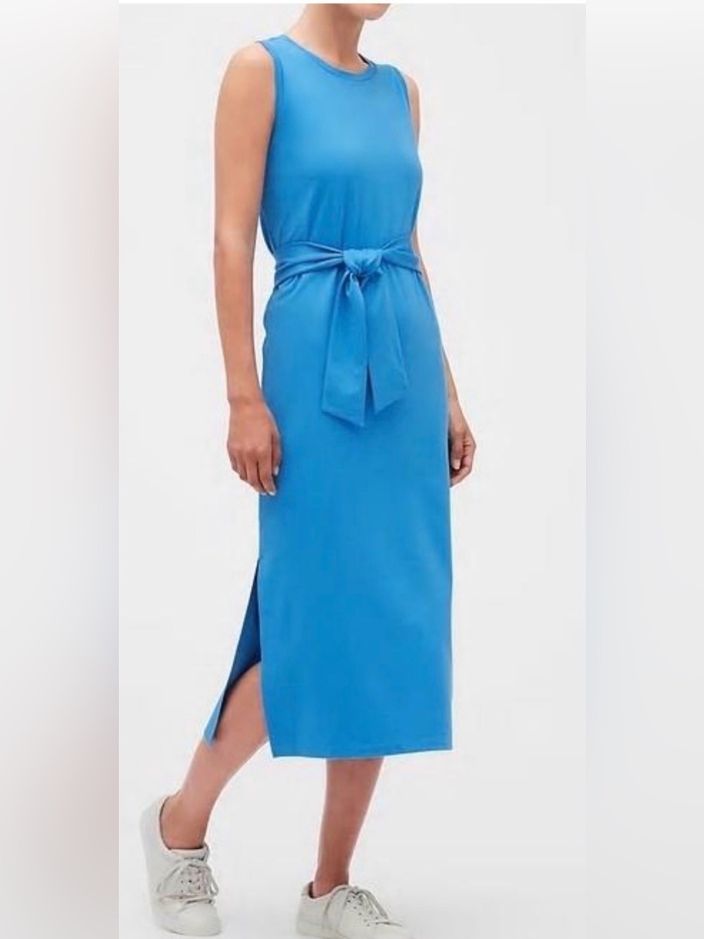 Banana Republic Tie‑Waist Column Midi Dress Blue Sleeveless – Size M (NWT)
